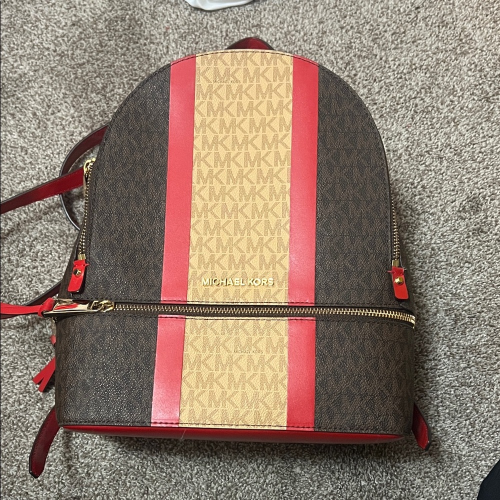 Michael Kors Red and Brown Backpack